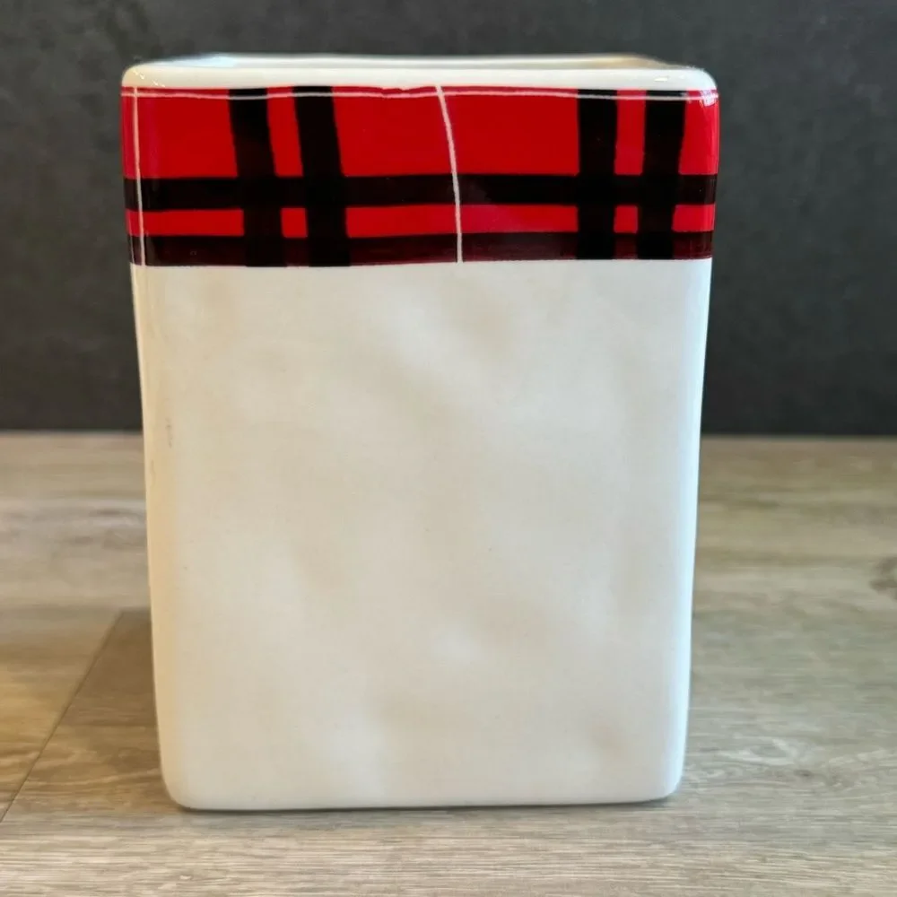 Rae Dunn WRITE Red Plaid Pencil Cup Office Organizer
